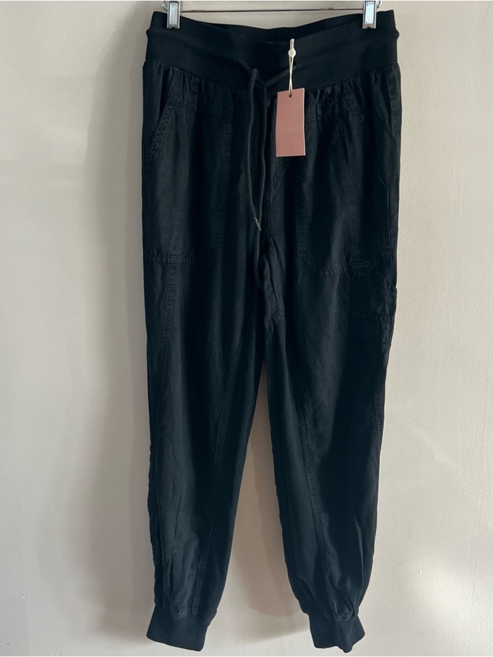 Quince Drawstring woven cargo Jogger Pants ladies size small light black